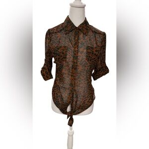 Chic Leopard Print Sheer Blouse